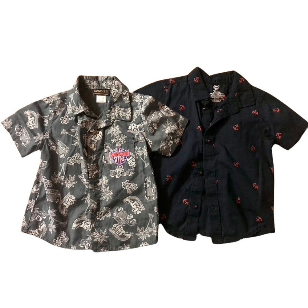Boys 4T Button Down Short Sleeve Surfboard Beach 76 & Nautical Navy Polo Shirts